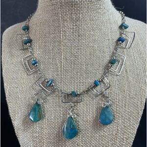 Chrysocolla Semiprecious Stone & Alpaca Silver Handmade Necklace From Peru NEW